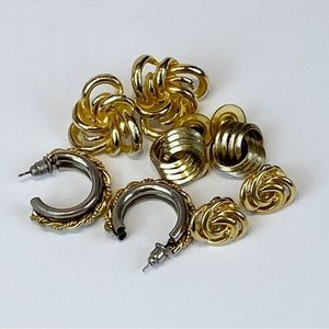 Mid-century Gold Tone Flower love knot Stud two tone hoop Earrings Stud lot of 4